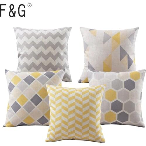 Nordico Textile Cushion Covers Linen Home Soft Seat Car DecorativeCushion Yellow White Stripes Suit Geometric Style Pillowcase
