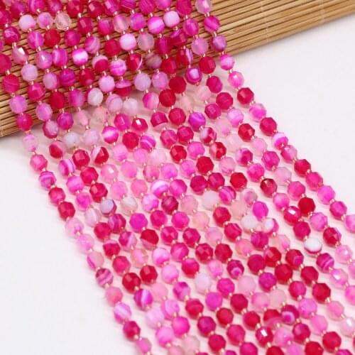 New Beaded Natural Stones Rose Red Striped Agate Beads Irregular Round Faceted Beaded for Jewelry Making DIY Bracelets 6mm