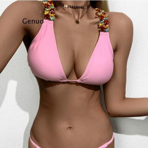 New Sexy Solid Ribbed Bikinis 2021 Push Up Swimsuit Female Bikini Set Beachwear Padded Swimwear Women Dropshipping