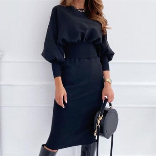 New Women Spring Autumn Bodycon Elegant Female Dresses Robe Femme Fashion O-neck Long Sleeve Casual Solid Color Waist Bag Hip