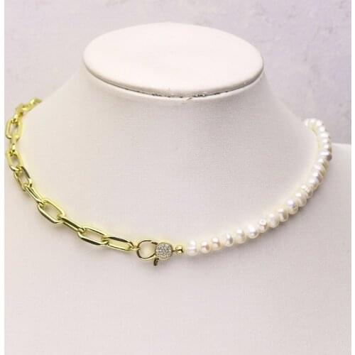 5 Strand 4-5mm pearls necklace women necklace Natural pearls link metal chain necklace jewelry chain 9797