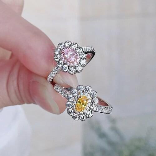 Real 925 Sterling Silver Sparkling Flower Design Engagement Rings For Women Top Quality Zircon Anniversary Party Fine Jewelry