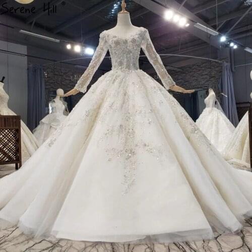 Ivory Luxury Sexy Long Sleeves Wedding Dresses 2021 Dubai Diamond Beading High-end Bridal Gowns HX0256 Custom Made