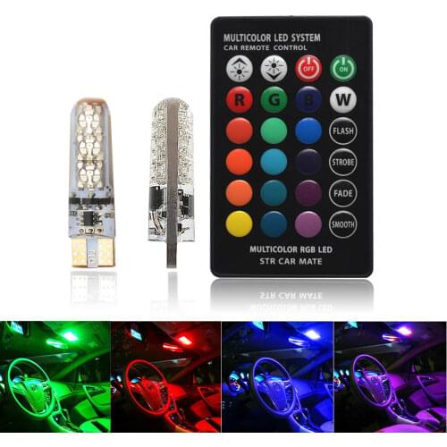 T10 SilicaGel RGB w5w LED Remote Controller RGBW 501 194 168 6SMD 5050 Festoon Dome Light Car Wedge Side Led DC 12V Car Bulbs