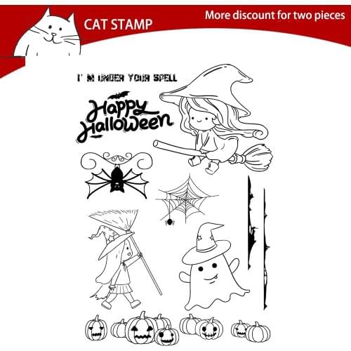 Happy Halloween Witch Cutting Dies Clear Stamps For Scrapbooking Card Making Photo Album Silicone Stamp DIY Decorative Crafts