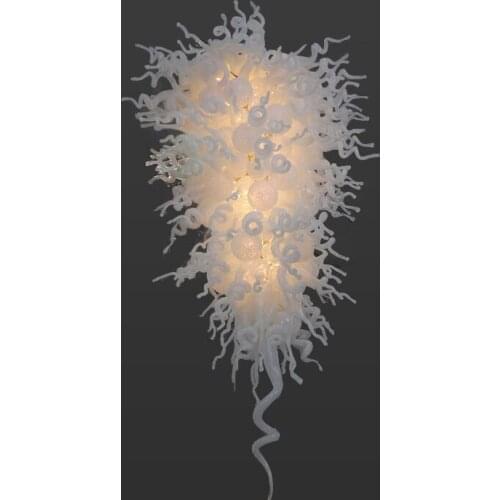 Discount Modern Style Large Hotel Chandelier CE/UL LED Light Source White Hand Blown Murano Glass Shade Fancy Lighting