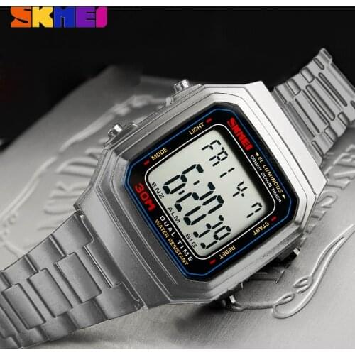 SKMEI Sports Mens Watches Digital Watch Countdown Waterproof Stainless Steel LED Wristwatches Relogio Masculino 1337
