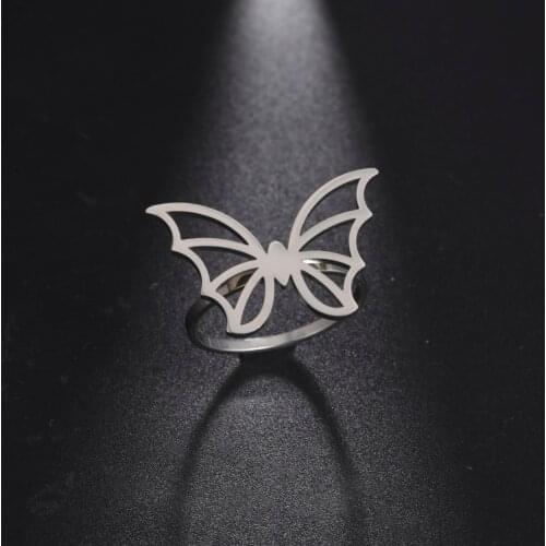 Skyrim Womens Hollow Butterfly Rings Stainless Steel Anniversary Party Finger Ring Fashion Jewelry Birthday Gift Wholesale