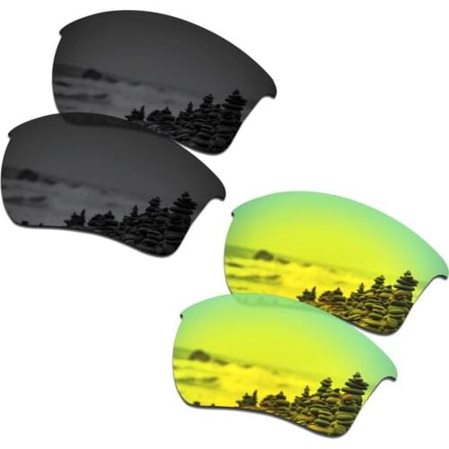 SmartVLT 2 Pairs Polarized Sunglasses Replacement Lenses for Oakley Half Jacket 2.0 XL Stealth Black and 24K Gold
