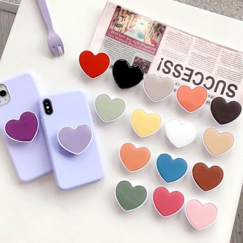 Solid Color Love Heart Grip Holder Stand Foldable Phone Stand Holder Finger Ring Grip Tok for IPhone Samsung Huawei Smartphone