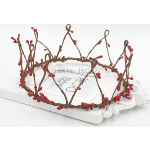 Handmade Wedding Flower Crown Small Tiara Woodland Red Vintage Pip Berry Stem Rattan Music Festival Headpiece Photography Props