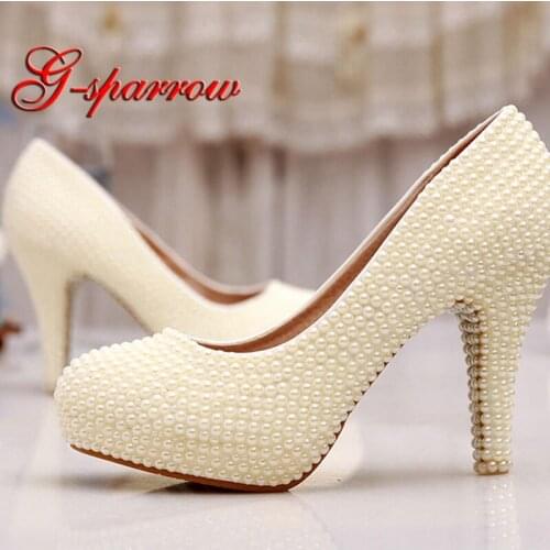 Ivory Pearl Wedding Shoes 4 Inches High Heels Beautiful Anniversary Wedding Ceremony Pumps Bridesmaid Shoes Cusotmized Heels