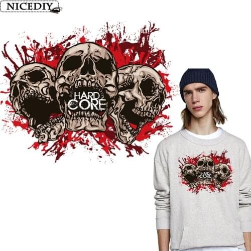 Nicediy Hippie Iron On Transfers On Clothing Bloody Skull Patches Punk Heat Transfer Vinyl Sticker Thermal Transfer Press Badge