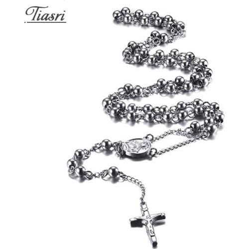 Tiasri Fashion Cross Pendant Necklace For Woman on the Neck Round Bead Tail Chain Sweater Collar Choker Friends Gift Jewelry