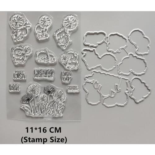 2021 New Dandelion Cat Clear Stamps and Metal Cutting Dies DIY Scrapbooking Embossing Album Seal Template Punch Stencils