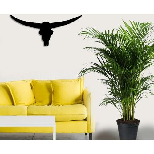 Ox Head Elongated With Horns Wall Room Home Accessory Wooden Table 50x21cm