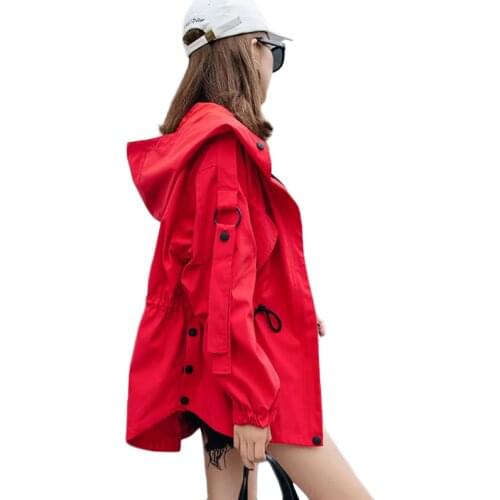 2021 Spring Autumn Fashion Red Windbreaker Womens Long Loose Hooded Overalls Overcoat Female Students Casual Trench Coat Beige