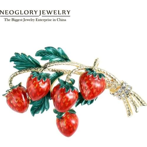 Neoglory Vintage Enamel Strawberries Brooches For Women 2020 Statement High Quality Cute Fruit Pin For Party Gift For Mother