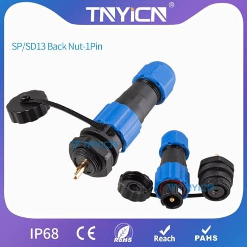IP68 Waterproof Connector SP/SD13 Back Nut-1Pin Panel Mount Wire Cable Connectors Aviation Plug&Socket Led Connector Jack&Femal