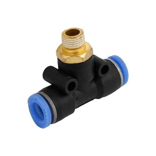 1/8" PT Male Thread 8mm One Touch Push In Tube T Shaped Quick Fitting Black Blue 5pcs