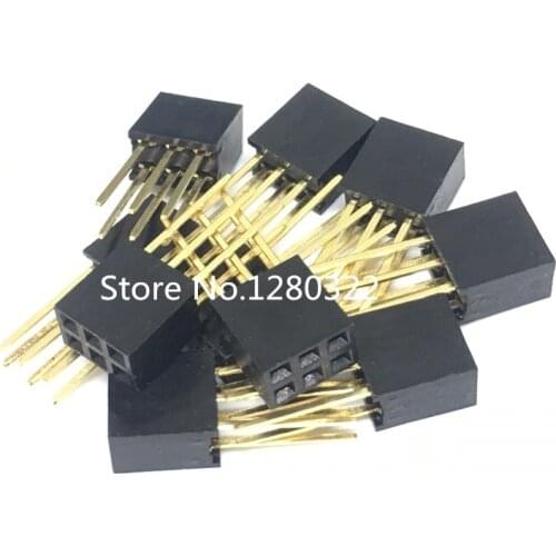 100pcs Stackable Header Double Row 2x3 (total 6pin) 2.54mm Pin Length 11mm female header 6 Pin Gold Plating