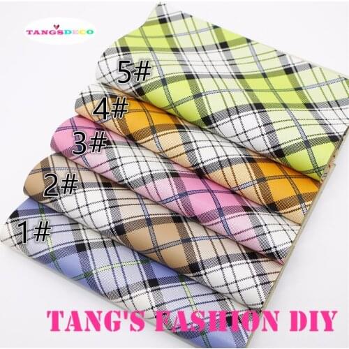5PCS---20X22CM DIY Hair Bow Material Printed Colorful Checks PU Synthetic Faux Leathers