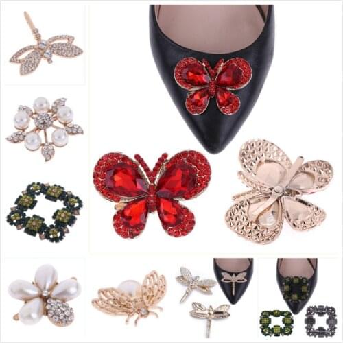6Styles Elegant Crystal Shoe Clip Faux Pearl Shoe Clips Bridal Shoes Rhinestone Clip Buckle Shoes Decorative for Women Girl