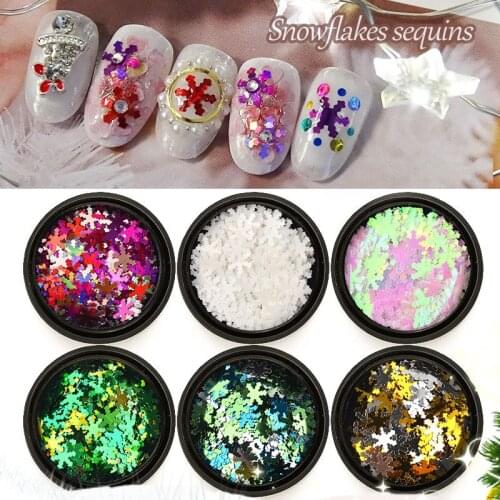 6jar/set 3D Christmas Snowflake Nail Glitter Sequins Nail Art Slice Stickers Decorations Nail Accessories