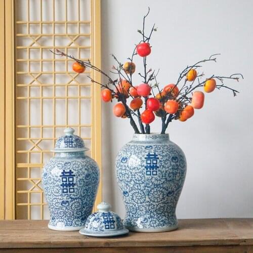 Chinese Style Antique Ceramics temple jar Blue And White Storage pot Home Living Room porcelain Ginger jar