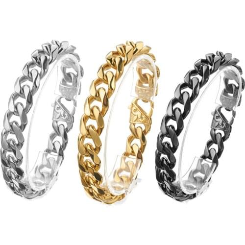 Punk Style Cuban Link Chain Bracelet for Men Women Silver Gold Black 316L Stainless Steel Bangle Jewelry Gift 7-11inch Free Ship