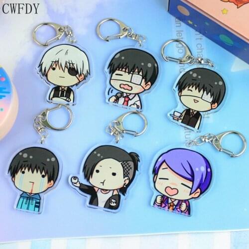 Anime Tokyo Ghoul Keychain Transparent PVC Double Sided Key Chain Acrylic Pendant Cartoon Key Ring Cute Funny Cartoon 10pcs
