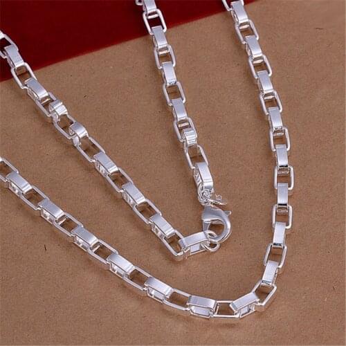 Hot chain women men wedding party silver color 5MM checkered long Necklace Fashion trends Jewelry Gifts N200
