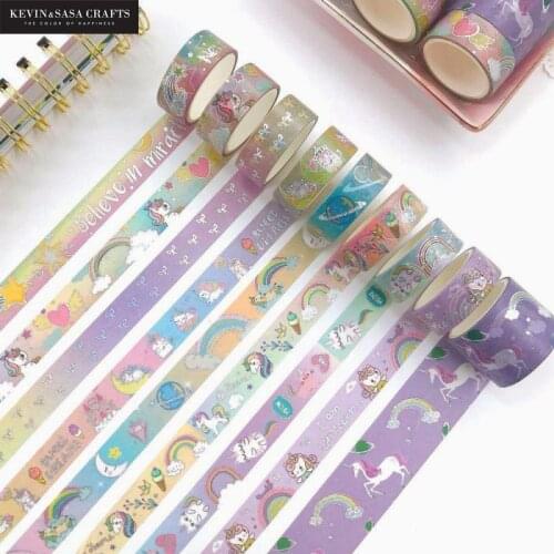 10pcs/set Foil Washi Tape Set Unicorn Style Decoration Material Masking Tape School Suppliers Stationery By Kevin&sasa Crafts