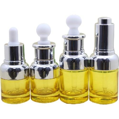20ML Essential Oil Dropper Pump Bottle Yellow Makeup Toner Deploy Bottle Refillable Essence Ampoule Glass Dropper Bottle 10pcs