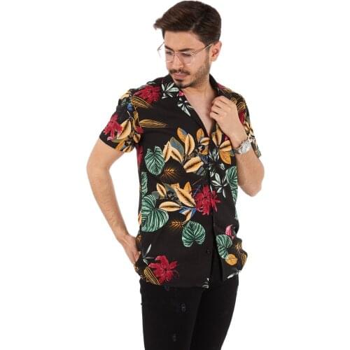 Summer Mens Oversize Short Sleeve Summer White Floral Patterned Shirt Cotton Mens Hawaiian Shirt Printed Short Sleeve Big