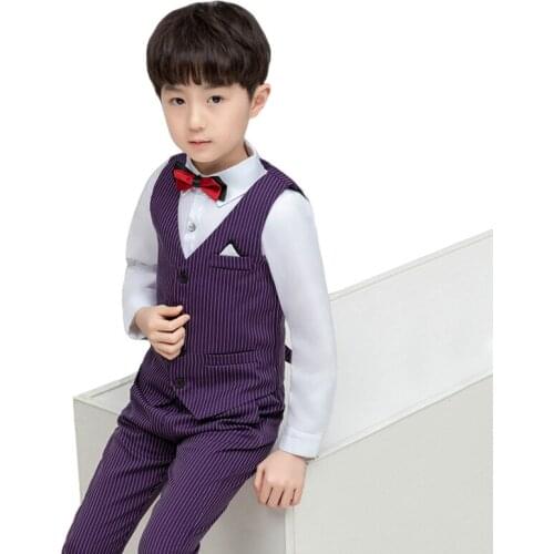 Childrens Vest ClothingSet Autumn Boys Striped Vest Shirts Pants 3PCS Clothing Sets Kids Hosted Speechor Dress Costume