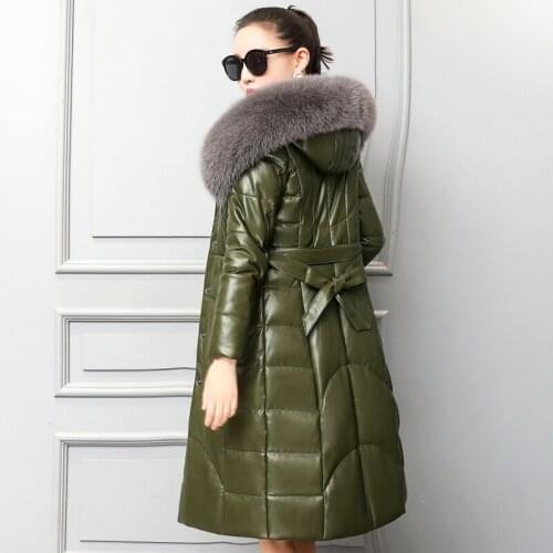 Winter New fox fur collar hooded jacket 90% duck down Coat Women real leather oversize thicker down parkas waterproof outerwear