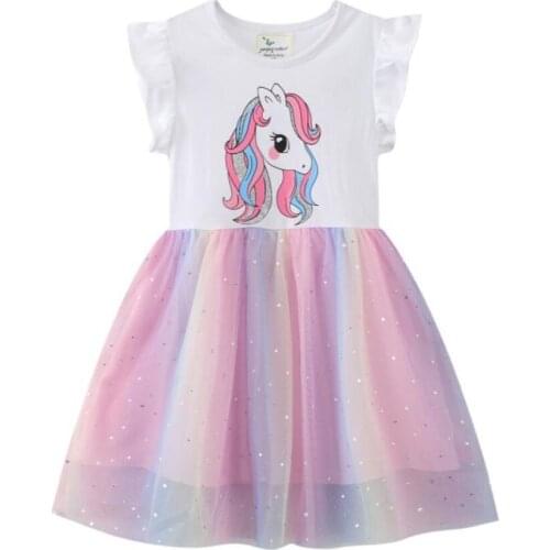 Summer Girls Princess Dresses For Baby Little Pony Cartoon Clothes Short Sleeve Dress Rainbow Casual Dresses Children 2-6 Years