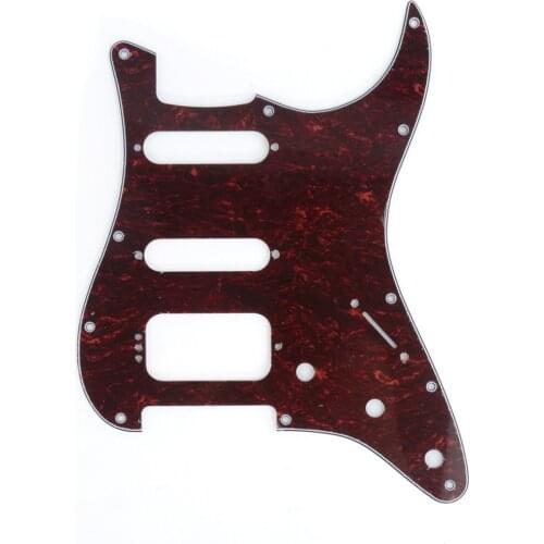 Musiclily Pro 11-Hole Round Corner HSS Guitar Strat Pickguard for USA/Mexican Strat 4-screw Humbucking Pickup, 4Ply Red Tortoise