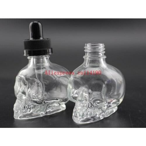 New arrive 30ml Empty Skull Clearly Glass Drop Tobacco Tar Bottles Refillable Essential Oil Glass Bottles