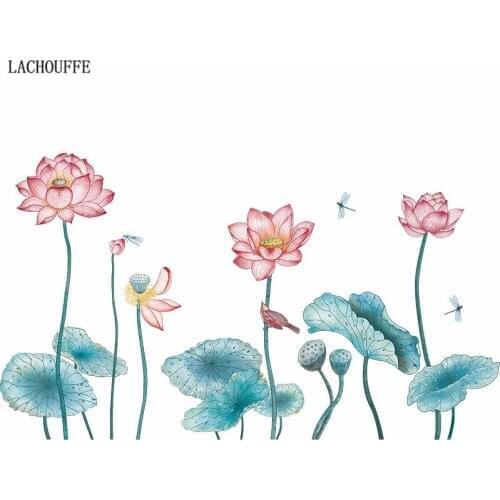 NEW 60*90cm Large Lotus Flower Wall Sticker Watercolor Ink Stickers For Living Room Bedroom TV Wall Decoration