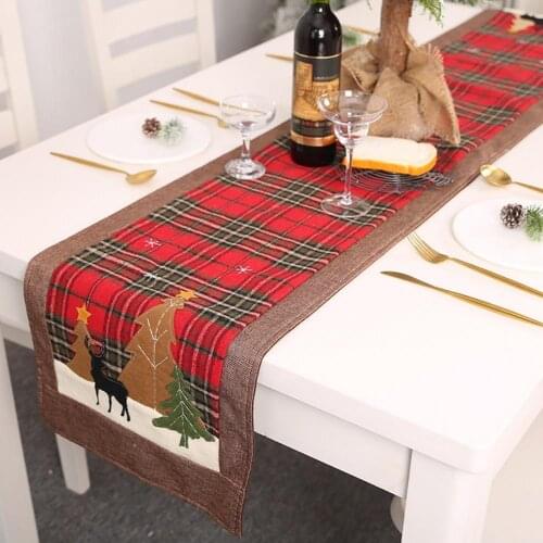 Christmas Tablecloth Tree Elk Pattern Decoration Plaid Cloth Rectangular Desk Cover for Hotel