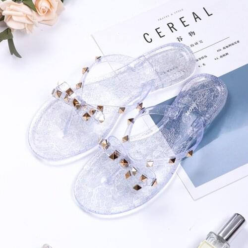 Flip Flop Summer Womens Crystal Sandals 2021 New Bow Black Slippers Rivet Luxury Slides for Women Jelly Sandals