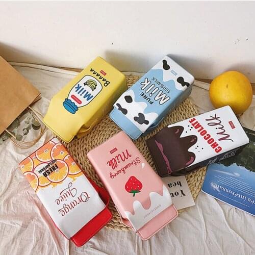 Newest Fashion Cartoon Milk Box Cross-Body Bag Women Ladies Chic Fresh Wild Streetwear Leather Magnetic Buckle Shoulder Pack