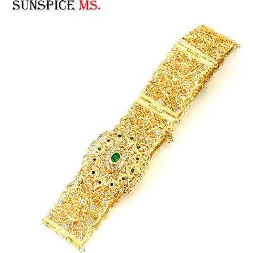 Sunspicems Traditional Golden Belt Moroccan Caftan Waist Chain Arabic Bride Wedding Accessory Hollowed Design Jewelry Gift 2020