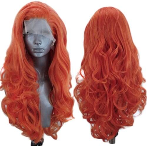 Websterwigs Orange Synthetic Hair Wig Glueless Heat Resistant Fiber Hair Long Body Wavy Lace Frontal Anime Cosplay Wig