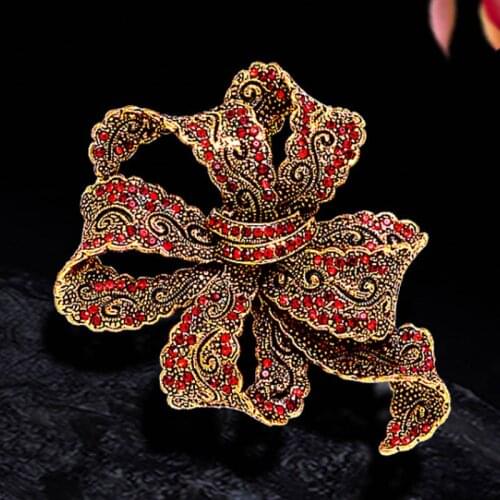 Zlxgirl jewelry antique gold Vintage bow shape wedding brooches jewelry for women bridal gifts womens couple scarf pins gifts
