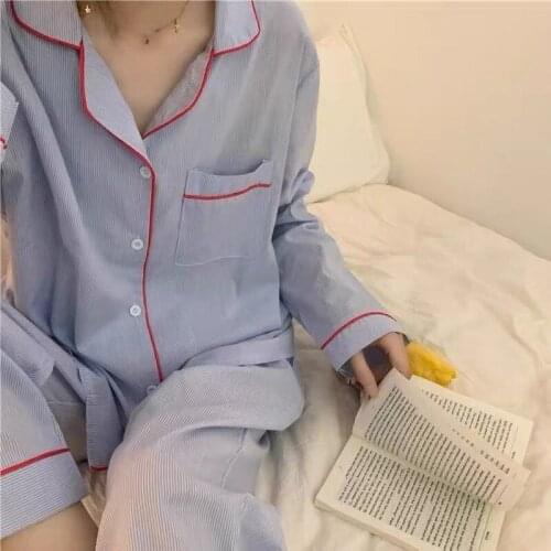 QWEEK Pajama Woman Winter Korean Style Sleepwear Patchwork Loungewear Pyjama Pour Femme 2 Piece Set Nightgown Trouser Suits