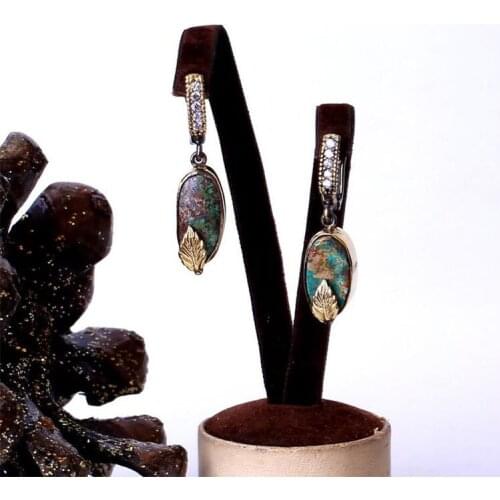 Women Turquoise Handmade Silver Gold Plated Special Leaf Design Earrings, Silver Earrings, Handmade Gemstone Earrings