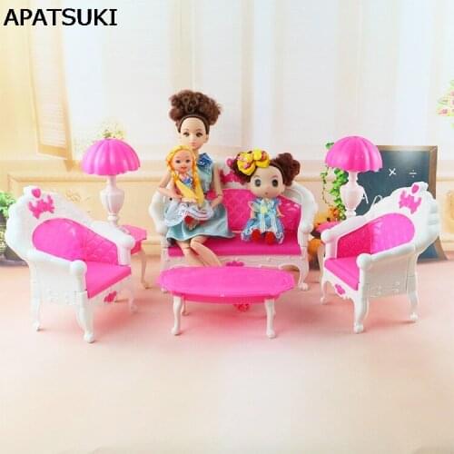1/6 Dollhouse Furnitures Plastic Vintage Couch Desk Lamp 6 Items/Set Accessories For Barbie Dollhouse Sofa For Monster High